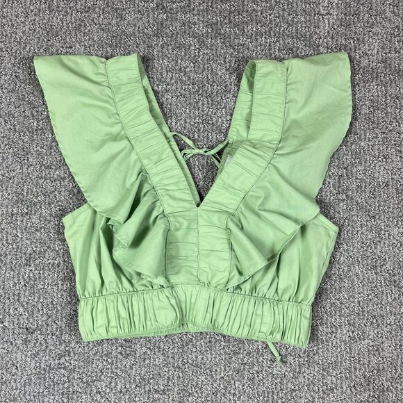 Japna Tops - Japna Top Womens Medium Green Ruffle Crop Boho Coastal Western Beach Festival